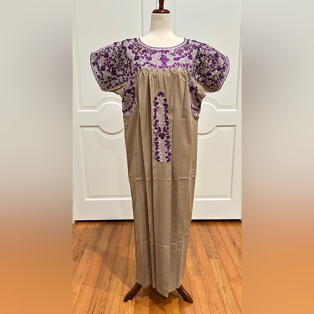 XL San Antonino Maxi Dress,Oax,Mexican dress Hand Embroidered with Silk threads.